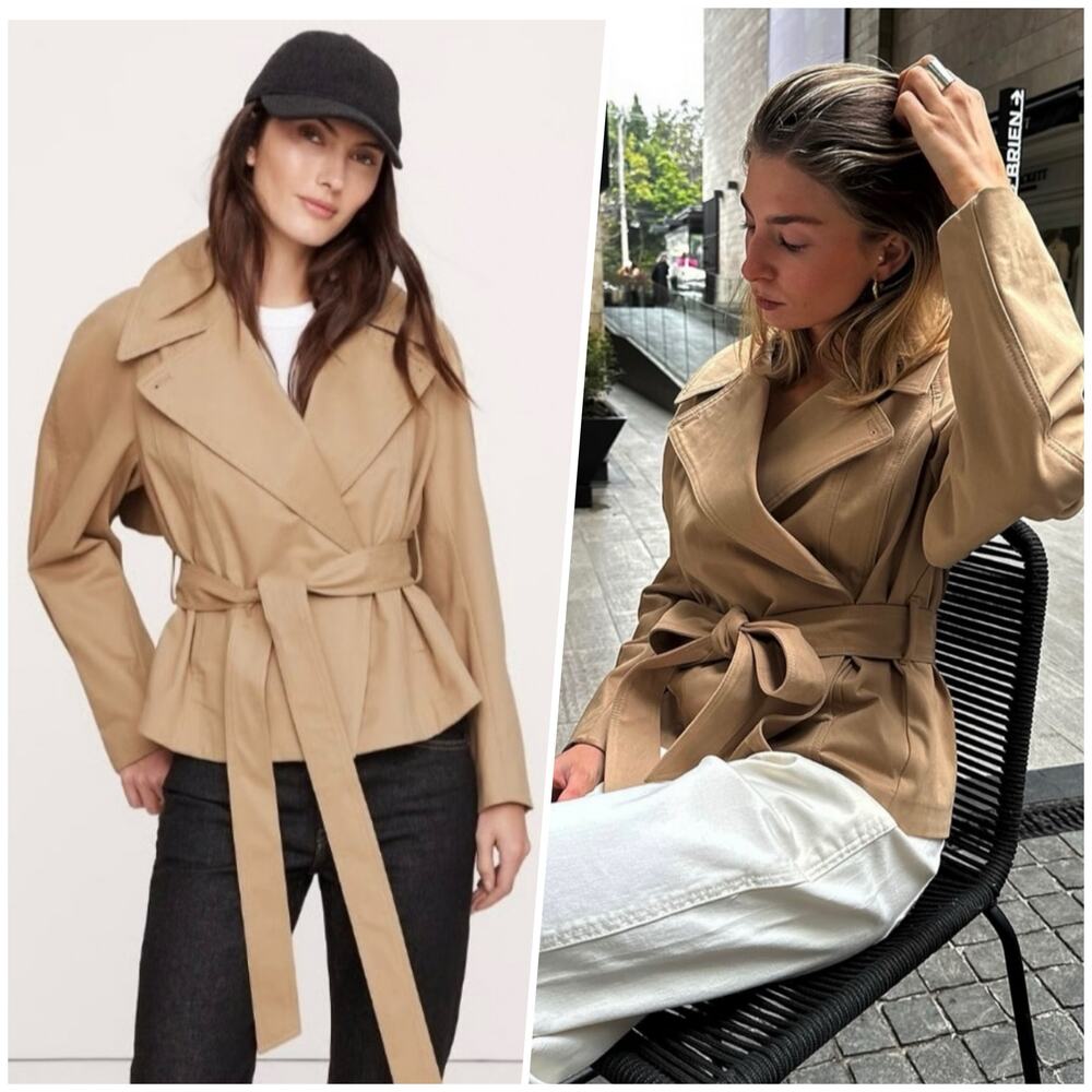 Banana Republic | Women | Beige Chic Cape Back Belted Short Trench Coat | Small - Picture 16 of 16